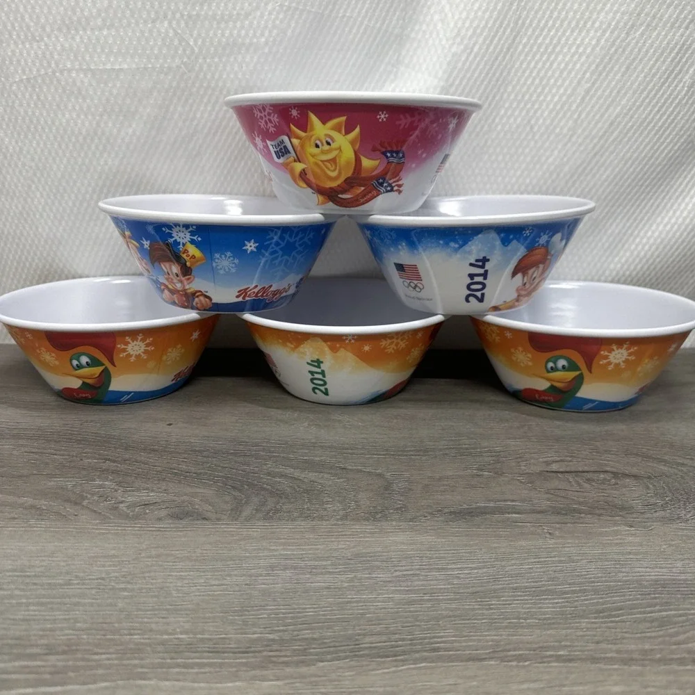2014 Olympic Collector Cereal Kellogg Bowls 6 Rice Krispies Raisin Bran Corn Fla